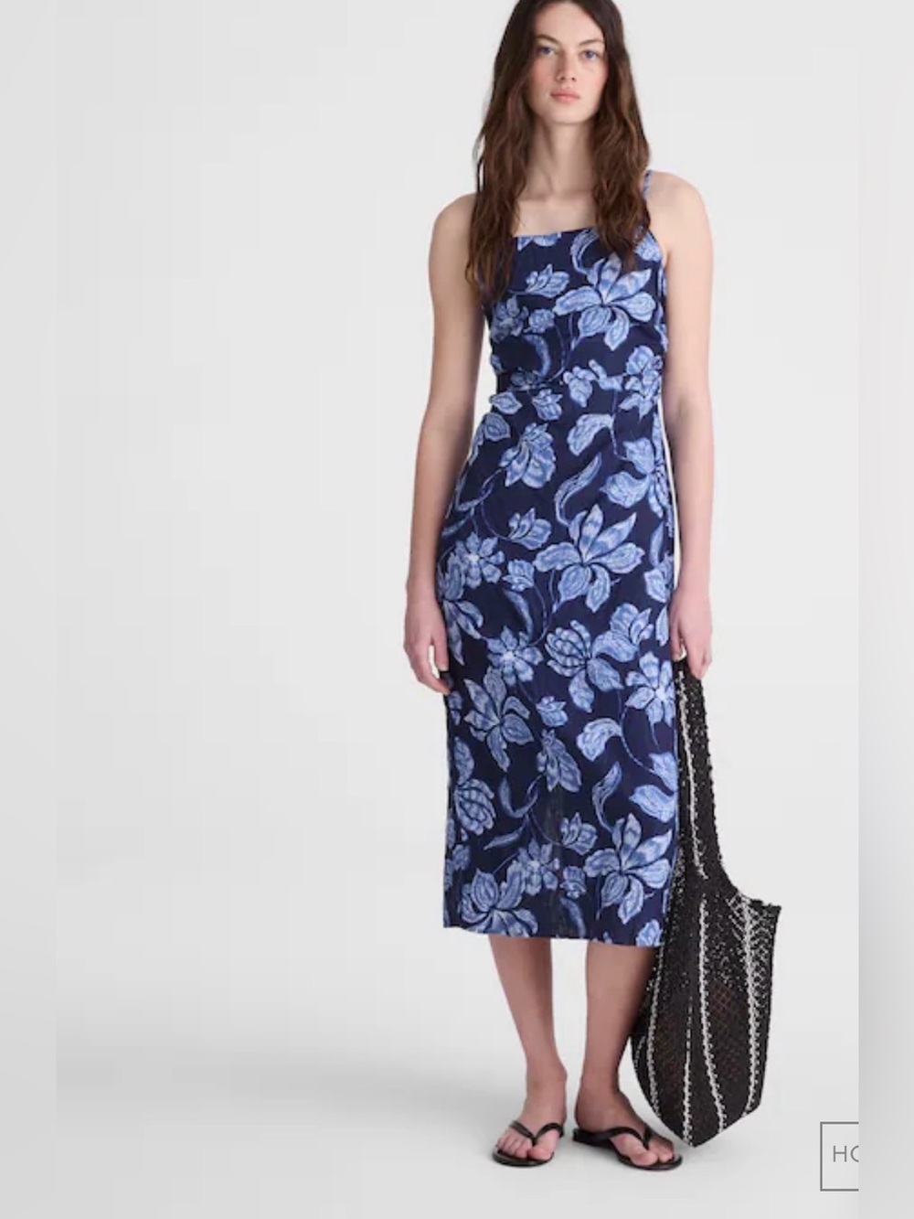 Madewell Ruched Squareneck Sleeveless‎ floral linen Midi Dress OA318
